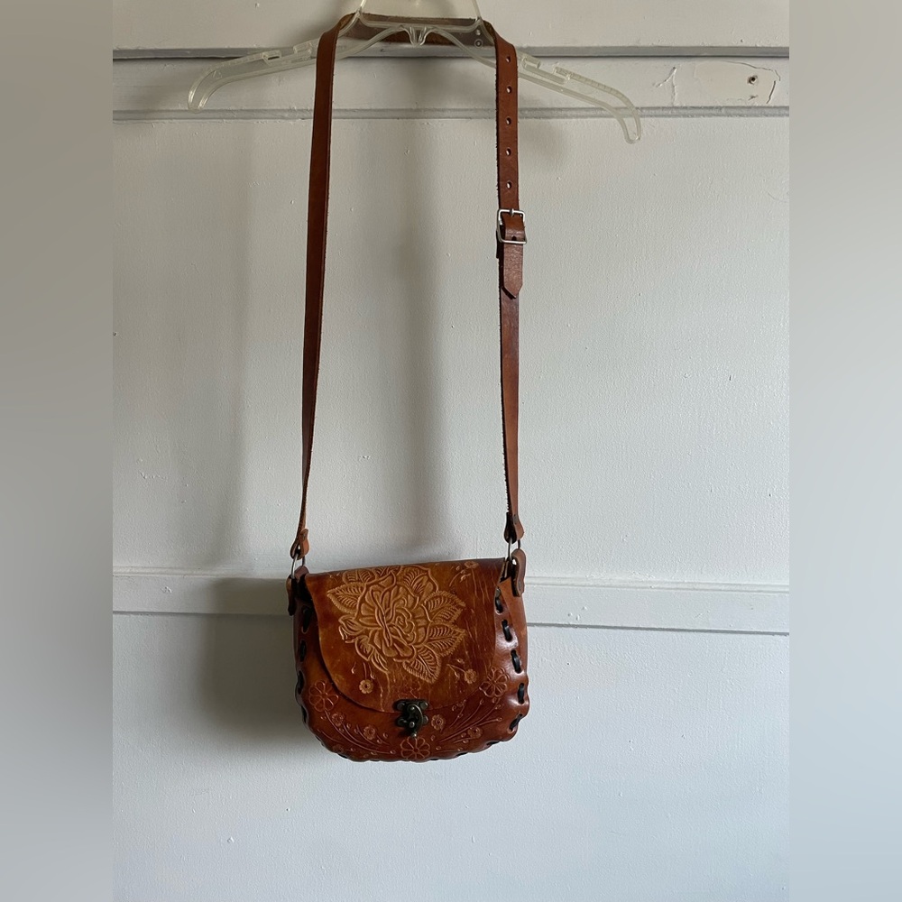 Brown Leather artesian Crossbody Bag